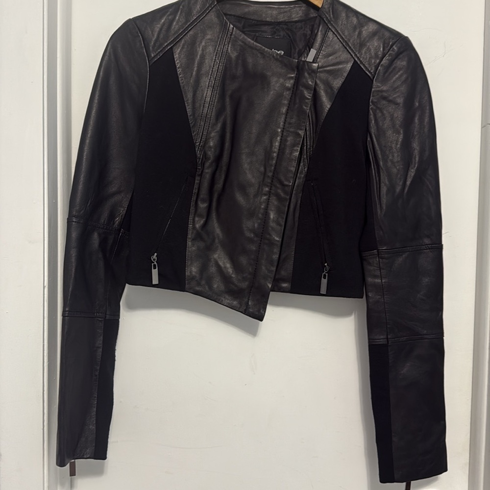 Bebe Black Genuine Leather Panel Jacket